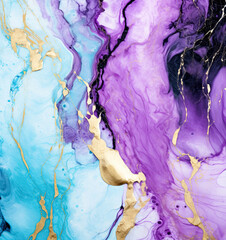 Purple marble pattern with turquoise and gold paints.
