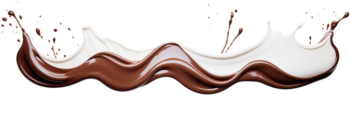 A splash of chocolate on a white surface. Generative AI.