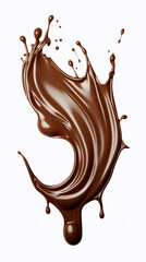 A splash of chocolate on a white background. Generative AI.