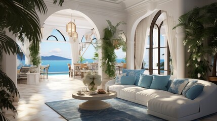 a living room filled with furniture and a large window