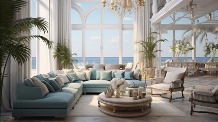 a living room filled with furniture and a large window