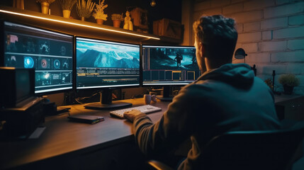 The editor is editing the video at the computer