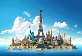travel and tourism, Travel, world landmarks on the background of blue sky