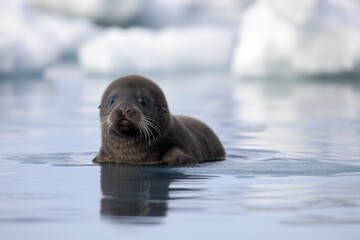 a seal pup sitting on an ice floe, its head tilted in curiosity, created with generative ai