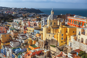 Procida, Italy old town skyline in the Mediterranean Sea - obrazy, fototapety, plakaty