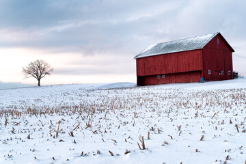 Red barn in the winter