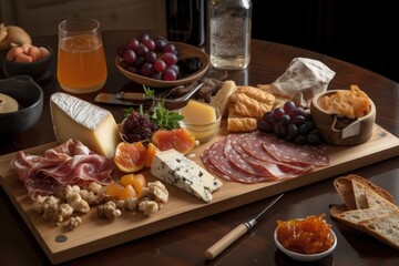 artisanal charcuterie platter, featuring salami and prosciutto, with accompaniments, created with generative ai