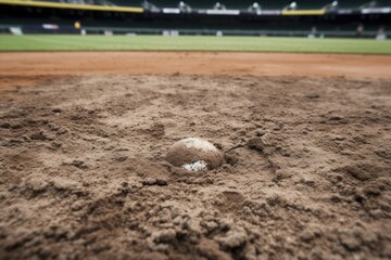 close-up of a baseball field during the final innings of a game, created with generative ai