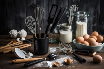 Fototapeta na wymiar a variety of cooking utensils, including whisks, spoons and spatulas, created with generative ai