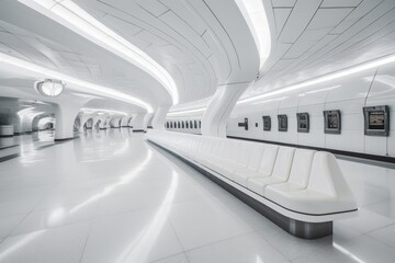 Obraz premium pristine white terminal, with smooth floors and minimalist design, for a relaxing travel experience, created with generative ai
