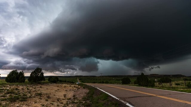 Supercell Clouds moving across New Mexico landscape, Time Lapse