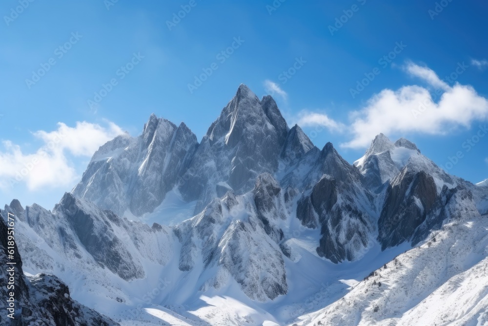 Canvas Prints snow-covered mountain peaks with blue sky above, created with generative ai