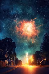 fireworks display illuminating the night sky, created with generative ai