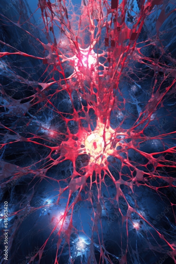 Wall mural abstract neuron network with glowing synapses, created with generative ai