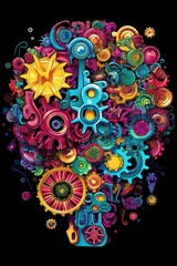 brain outline filled with various colorful gears, created with generative ai