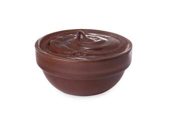Bowl of tasty chocolate paste isolated on white