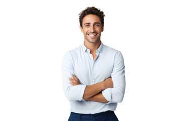 Happy person in front of a white background ai generated - 618954034