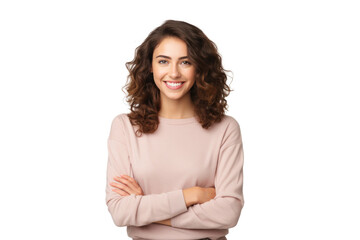 Happy person in front of a white background ai generated