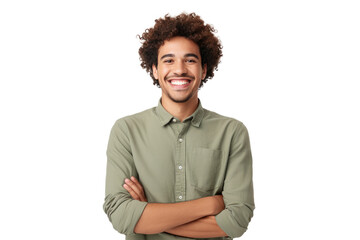 Happy person in front of a white background ai generated - 618954079