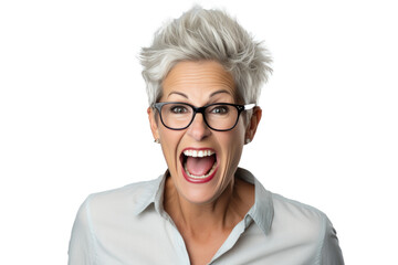 Fototapeta premium Happy person in front of a white background ai generated