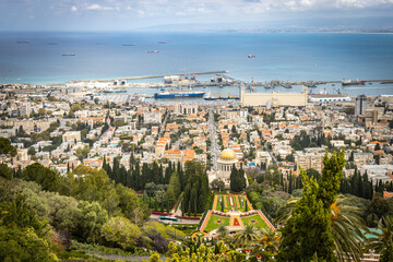 Obraz premium Bahai garden, Haifa, golden dome, faith, terraces, garden, UNESCO world heritage, viewpoint, Israel, middle east