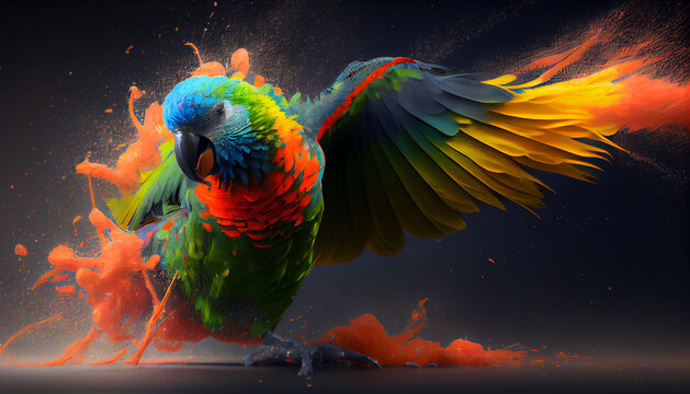 Creative Idea splash of color becoming a parrot, Created with AI