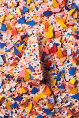 Fototapeta na wymiar confetti shapes forming a celebratory message, created with generative ai