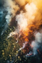 aerial view of a fire ravaging a landscape, created with generative ai