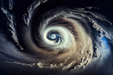 tropical cyclone, with its intense eye surrounded by powerful winds and torrential rain, created with generative ai