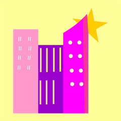 building with pink color and star is yellow