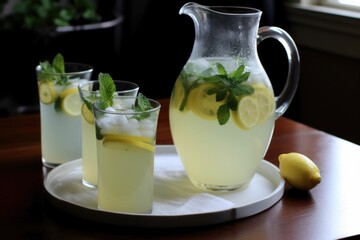 Obraz na płótnie Canvas refreshing lemonade with a hint of mint, perfect for summer, created with generative ai