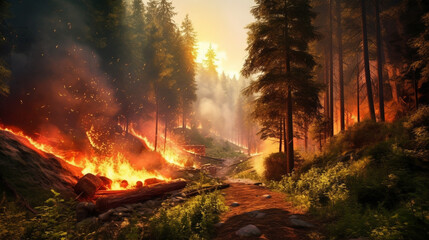 fire in the forest HD 8K wallpaper Stock Photographic Image