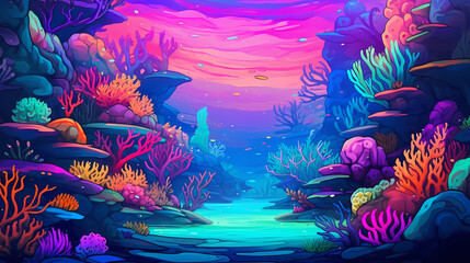 Fototapeta na wymiar Hand-drawn cartoon beautiful underwater coral world illustration 