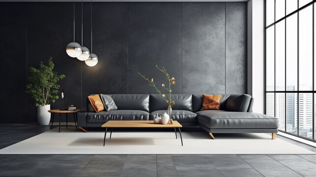 modern living room HD 8K wallpaper Stock Photographic Image
