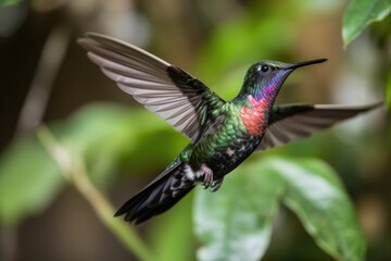 Fototapeta premium hummingbird fluttering and hovering in mid-air, testing its wings, created with generative ai