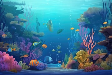 Naklejka na ściany i meble aquarium with schools of fish swimming around coral reef, created with generative ai