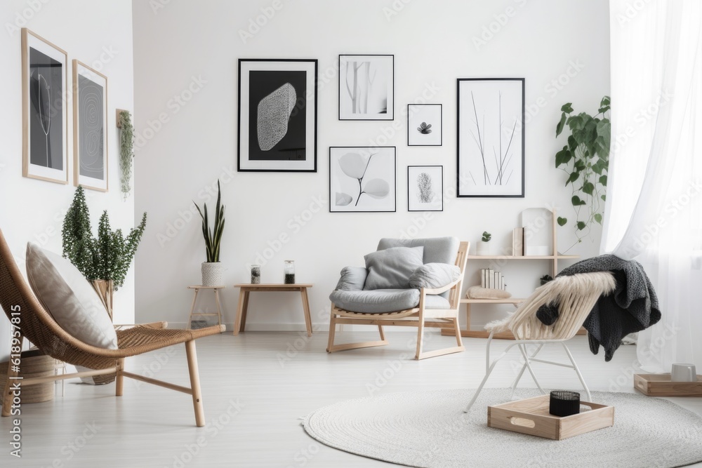 Sticker a minimalist wall art and decorations with simple, clean lines in a white room, created with generative ai