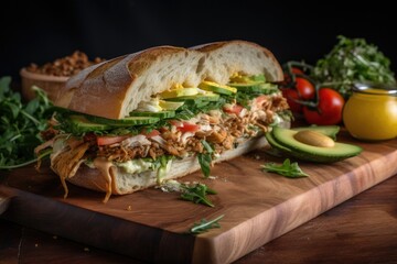 artisanal sandwich with fresh ingredients and unique flavors, created with generative ai