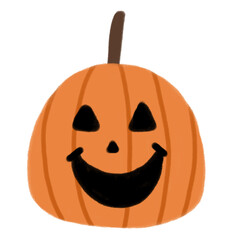 Halloween pumpkin with happy face. Hand drawn doodle illustration.