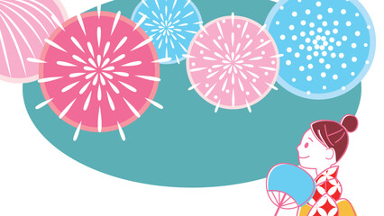 花火を楽しむ女性のイラスト