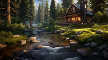 waterfall in the forest HD 8K wallpaper Stock Photographic Image