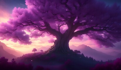 Naklejka na ściany i meble Purple fantasy magic tree. Generative AI