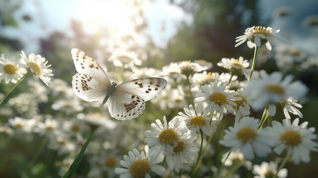 butterfly on flowers HD 8K wallpaper Stock Photographic Image