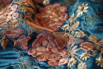 Obraz na płótnie Canvas close-up of fine silk fabric with intricate patterns and textures, created with generative ai