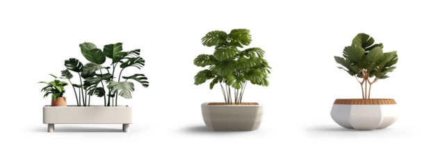 collection Set of different styles of outdoor seats and tree pot in modern design cutouts isolated on transparent background - Generative AI