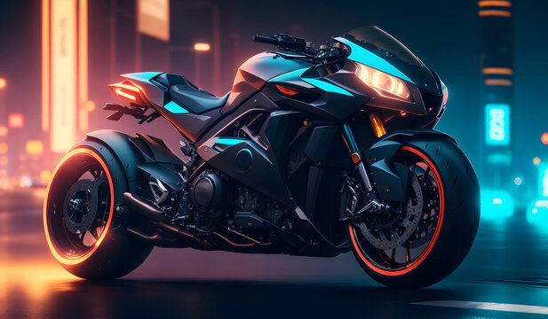 Future unique motorcycle concept illustration. Generative AI
