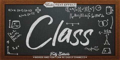 White Chalk Class Vector Editable Text Effect Template - obrazy, fototapety, plakaty
