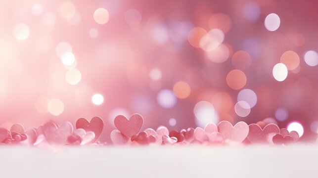 pink background with bokeh.christmas background with heart. Sweet, hearts with pink background . bokeh ligth and diamond dust. Valentine concept background	GenerativeAI