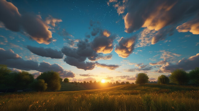 sunrise in the fields HD 8K wallpaper Stock Photographic Image