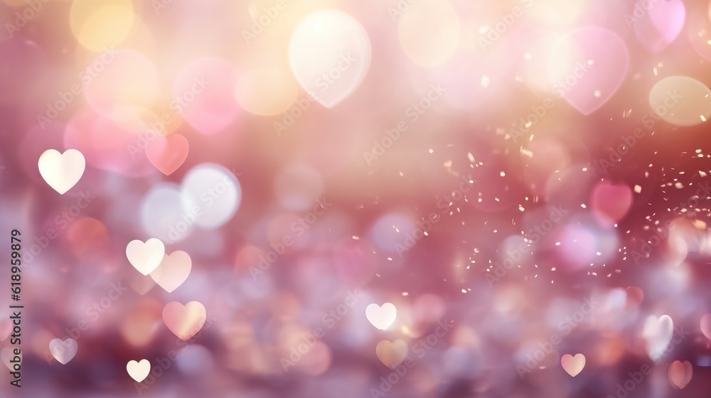Wall mural abstract background with bokeh.sweet, hearts with pink background . bokeh ligth and diamond dust. va